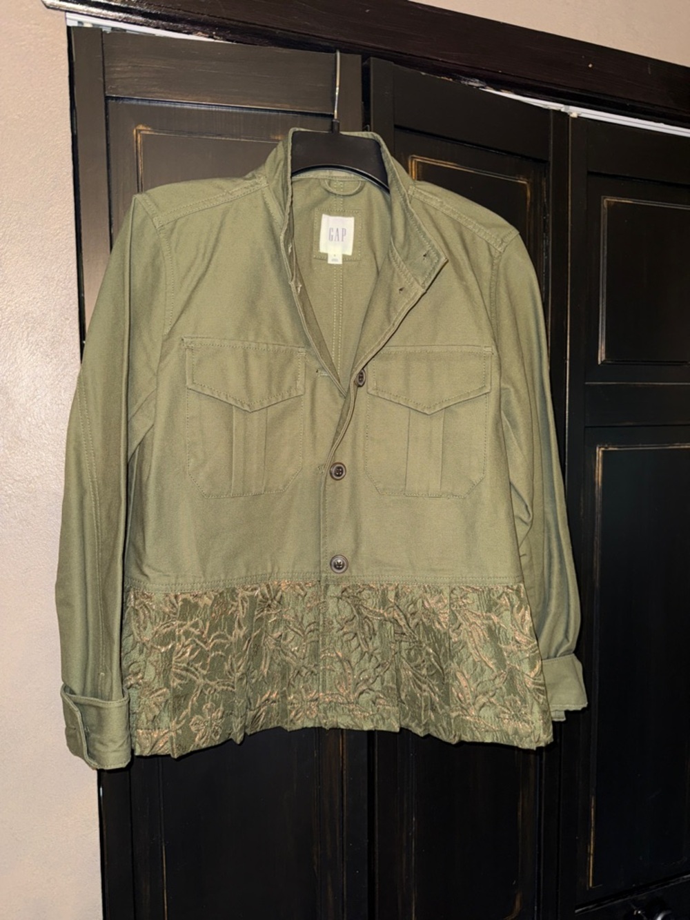 GAP Olive Green Jacket with Embroidered Hem